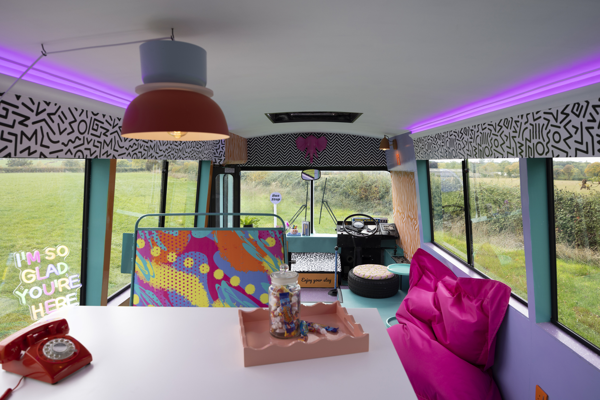 Inside That 90's Bus,lounge area
